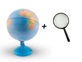 KIT Globo Luminoso Day Night LED Base em Azul com Dupla Cartografia com Lupa 75mm KIT Globo Luminoso Day Night LED Base em Azul com Dupla Cartografia com Lupa 75mm