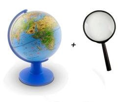 KIT Globo Minisafari Tecnodidatica Fauna Animal de cada Continente com Lupa 75mm