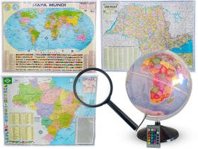 Kit Globo Prisma RGB 30cm + Mapas Brasil, Mundi e SP