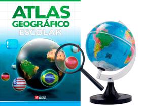 Kit Globo Terrestre 21cm Profissional + Lupa + Atlas Escolar Edição Atualizada Mapas De Países Físicos e Políticos