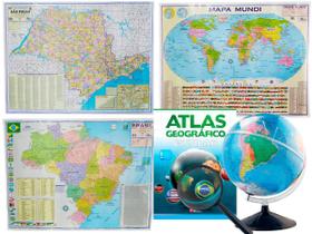 Kit Globo Terrestre 30cm Com Led + Lupa + Atlas + Mapas do Brasil, Estado de São Paulo e Mapa Mundi Atualizado