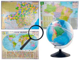 Kit Globo Terrestre 30cm Com Led + Lupa + Mapas do Brasil Estado de SP e Mundi 120x90cm Atualizado - Libreria Editora