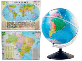 Kit Globo Terrestre 30cm Com Led + Mapas do Brasil e Mundi 120x90cm Atualizado Divisão de Países Escolar Decorativo - Negócio de Gênio