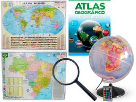 Kit Globo Terrestre Prisma 30cm + Lupa + Mapas + Atlas