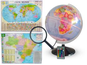 Kit Globo Terrestre Profissional Prisma RGB 30cm + Lupa + Mapa do Brasil + Mapa Mundi Edição Atualizada Escolar