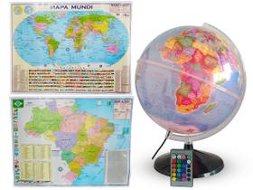 Kit Globo Terrestre Profissional Studio 30cm + Mapa do Brasil + Mapa Mundi Edição Atualizada Escolar Decorativo
