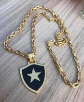 Kit Glorioso Cordão Malha Cadeado e Pingente do Botafogo Banhado a Ouro 18k