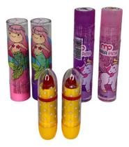 Kit Gloss Batom Infantil Crianças Meninas Rosa Brilho