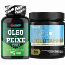 Kit Glutamina Pura 250g + Omega 3 75 Caps Growth Supplements