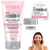 Kit Glycolic Bright Anti-Marcas Gel de Limpeza Creme Dia Acido Glicolico Niacinamida Purifica Reduz Kit Glycolic Bright Anti-Marcas Gel de Limpeza Creme Dia Acido Glicolico Niacinamida Purifica Reduz