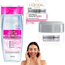 Kit Glycolic Bright AntiMarcas Creme Hidratante Dia FPS30 Agua Micelar 5 em 1 Skin Care Diurna