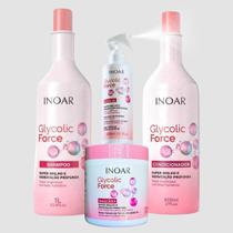 Kit Glycolic Force Super Brilho e Hidratação Shampoo 1L e Condicionador 800ml, Máscara 500g e Leave in 200ml Inoar