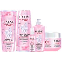 Kit Glycolic Gloss Elseve Shampoo/Condicionador 200ml Creme de Tratamento Creme de Pentear Sérum Brilho Tratamento Capilar