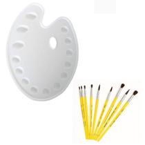 KIt Gode Paleta p/ Pintura em Formato Anatômico Oval Branco 14 Cavidades 27x36 cm c/ 10 Pinceis