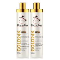 Kit Gold 24K Shampoo e Condicionador Profissional 500ml Dama Hair Nutre e Revitaliza Kit Gold 24K Shampoo e Condicionador Profissional 500ml Dama Hair Nutre e Revitaliza