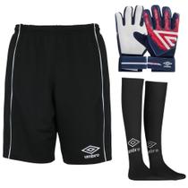 Kit Goleiro Umbro Bermuda Shelter + Luva + Meião Infantil - Preto G