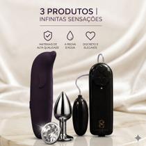 Kit golfinho vibrador feminino ponto g e clitoris + bullet + plug anal metal joia tamanho medio