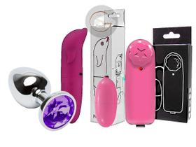 Kit golfinho vibrador feminino ponto g e clitoris + bullet + plug anal metal joia tamanho medio - SEXY IMPORT