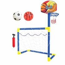 Kit Golzinho com Basquete Trave Futebol Rede 2 Bolas e Bomba Brinquedo Para Criança