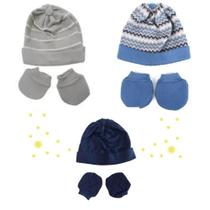 Kit gorrinho + luvinha Pimpolho bebes meninos 0 a 3 meses