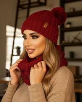 Kit Gorro e Touca Feminina com Pompom + Gola em Tricô Inverno Quente e Elegante