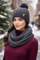 Kit Gorro e Touca Feminina com Pompom + Gola em Tricô Inverno Quente e Elegante