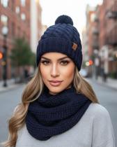 Kit Gorro e Touca Feminina com Pompom + Gola em Tricô Inverno Quente e Elegante