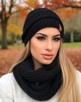 Kit Gorro e Touca Feminina com Pompom + Gola em Tricô Inverno Quente e Elegante