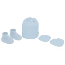 Kit Gorro Luva Sapato Rn Tricô Pimpolho Azul Bebê