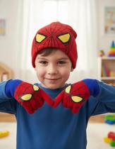 Kit Gorro Touca Luva Infantil Desenho Homem Aranha Marvel