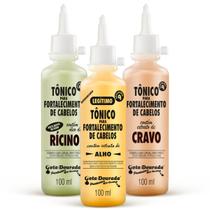 Kit Gota Dourada 3 Tônicos Tratamento Fortalecedor Alho Cravo Rícino 100ml