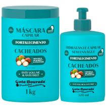 Kit Gota Dourada Cacheados Máscara Tratamento Creme 1kg Creme Pentear Leave-In 320ml