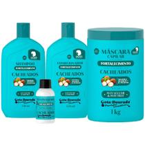 Kit Gota Dourada Cacheados Shampoo Condicionador 430ml Máscara Hidratação 1Kg Óleo Finalizador 60ml Kit Gota Dourada Cacheados Shampoo Condicionador 430ml Máscara Hidratação 1Kg Óleo Finalizador 60ml