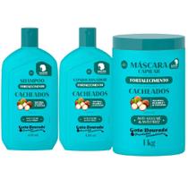 Kit Gota Dourada Cacheados Shampoo Condicionador 430ml Máscara Tratamento Hidratação 1Kg
