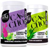Kit Gota Dourada Cacho Perfeito Tratamento Creme Pentear Queratina + Babosa 1Kg