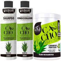 Kit Gota Dourada Meu Cacho Perfeito Shampoo Condicionador 300ml Creme Babosa 1Kg