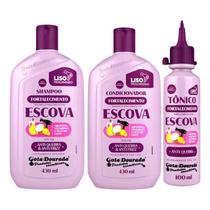 Kit Gota Fortalecimento Cabelos Com Escova Sh Cond Tônico