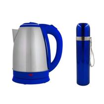 Kit Gourmet Chaleira Elétrica 1.8L 220V Térmica Inox 1L Azul