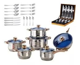 Kit Gourmet Completo Jogo de Panelas 23 Peças + Talher Faqueiro 16 Peças