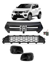 Kit Grade Dianteira Parachoque Fiat Mobi 2021 2022 2023 Preto Milha Sem Furo