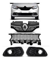 Kit Grade Frontal Parachoque Sandero 2014 15 16 17 18 2019 Preto Moldura Milha Com Furo Kit Grade Frontal Parachoque Sandero 2014 15 16 17 18 2019 Preto Moldura Milha Com Furo