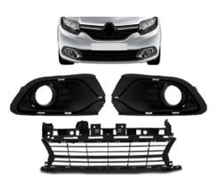 Kit Grade Moldura Milha Parachoque Logan 2015 16 17 18 2019 Preto Moldura Milha Com Furo