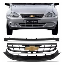 Kit Grade Preta Com Emblema Dourado Corsa Classic 2000 A 2010 3 peças