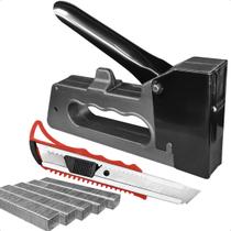 Kit Grampeador de Tapeceiro Manual Com Grampo 8mm e Estilete Profissional