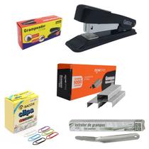 Kit Grampeador Grampo Clips Extrator Escritório Escola Loja Kit Grampeador Grampo Clips Extrator Escritório Escola Loja