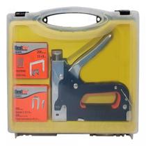 Kit grampeador pinador de tapeceiro profissional maleta kit completo 4 a 14mm 300 grampos pregos estofado madeira