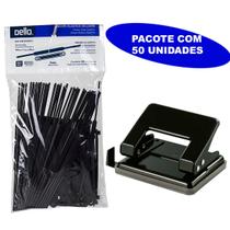 Kit grampo trilho 50 un plástico preto Dello + Furador 2 furos