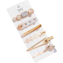 Kit Grampos de Cabelo Pérola Artificial Branco e Dourado (6 Peças) Kit Grampos de Cabelo Pérola Artificial Branco e Dourado (6 Peças)