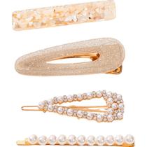 Kit Grampos de Cabelo Strass e Pérola Artificial Branco e Dourado (4 Peças) Kit Grampos de Cabelo Strass e Pérola Artificial Branco e Dourado (4 Peças)