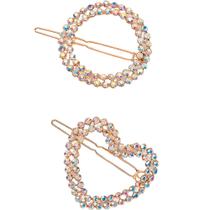 Kit Grampos de Cabelo Strass Redondo e Coração Multicor (2 Peças)